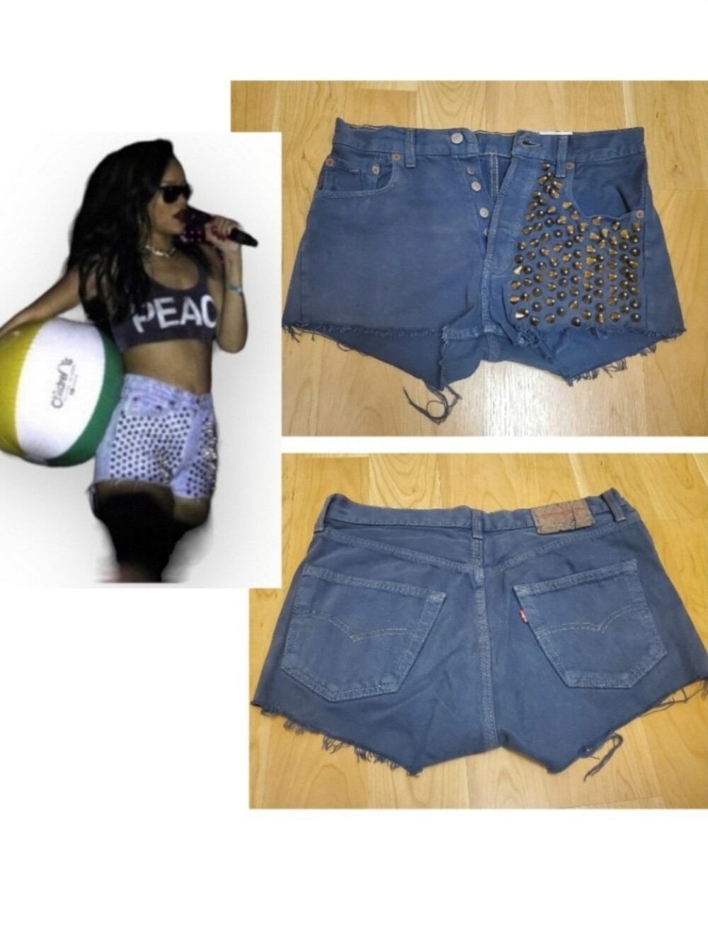 RP 4 LF ➤ Rihanna‘s Ragged Priest ➤ Levi's® Red Tab Cut Off Studs Shorts ➤ Navy